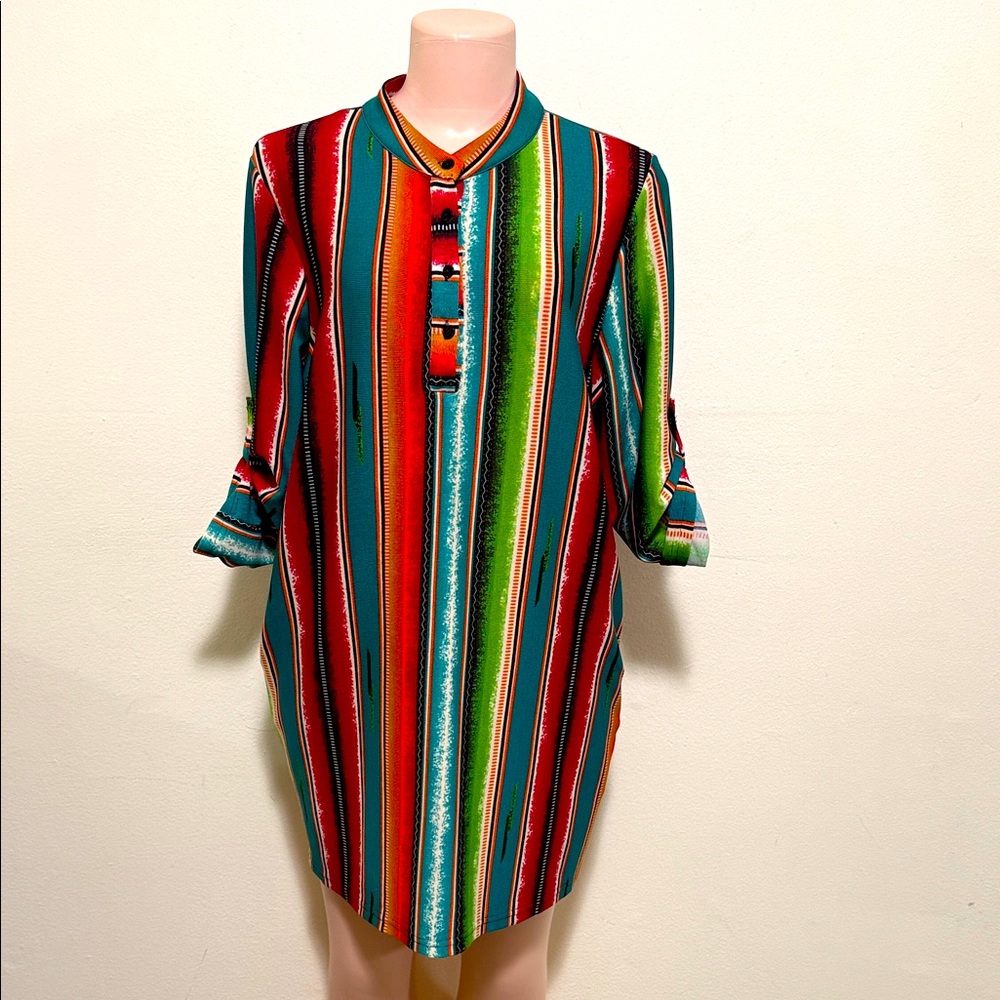 Fashion U striped serape print woman dress size MEDIUM made in USA